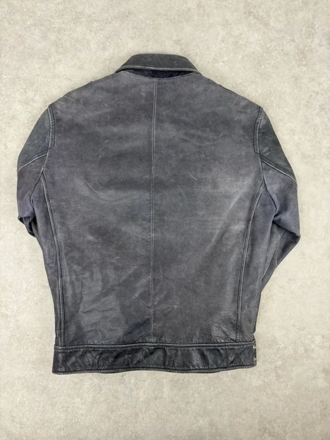 2000s Gianfranco Ferré Grey Leather Trucker Jacket - Image 5