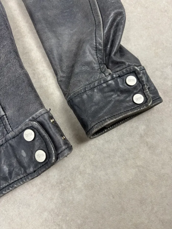 2000s Gianfranco Ferré Grey Leather Trucker Jacket - Image 8