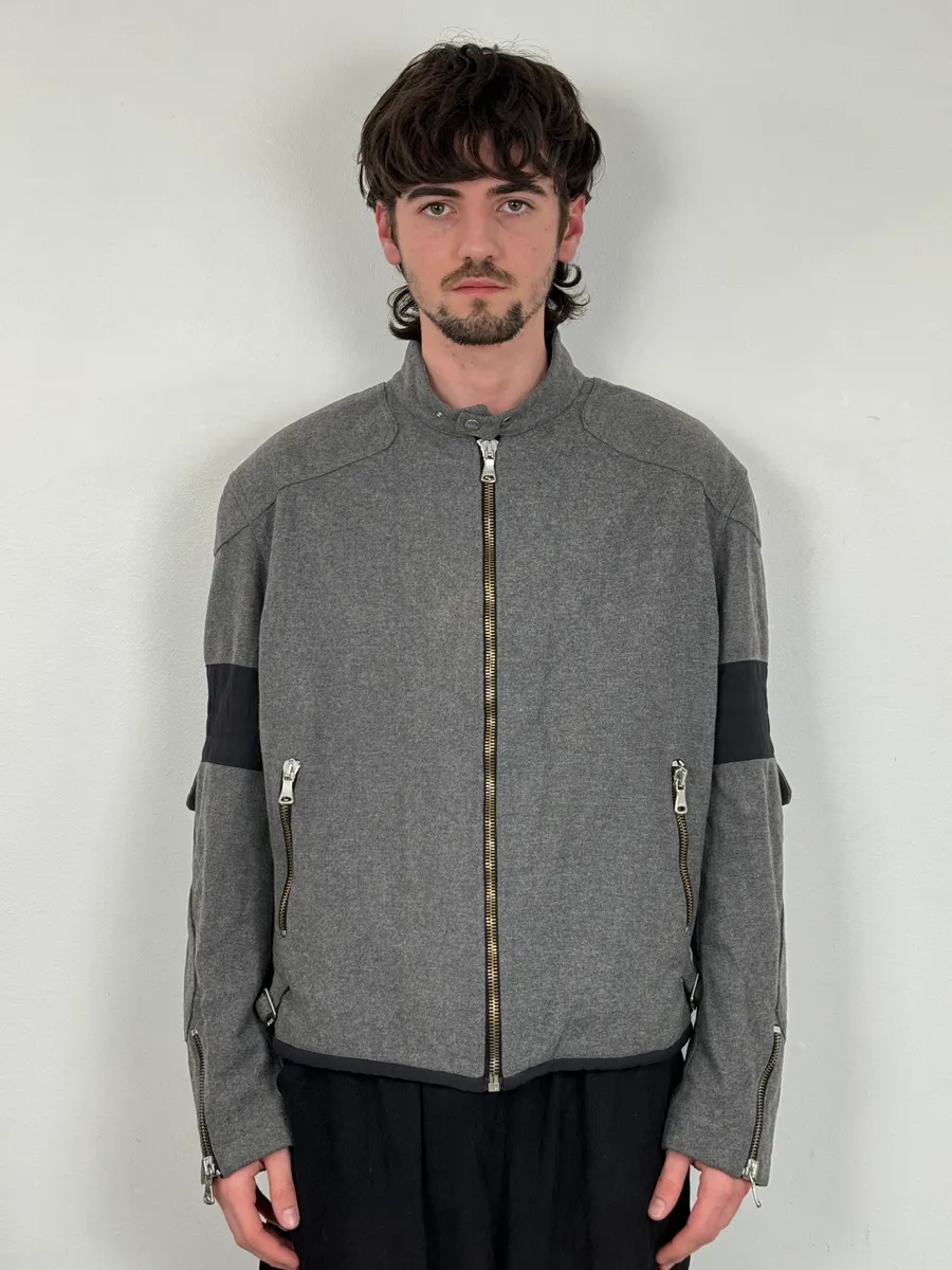 2000s Gianfranco Ferré Grey Wool Zip-up Jacket - Image 2