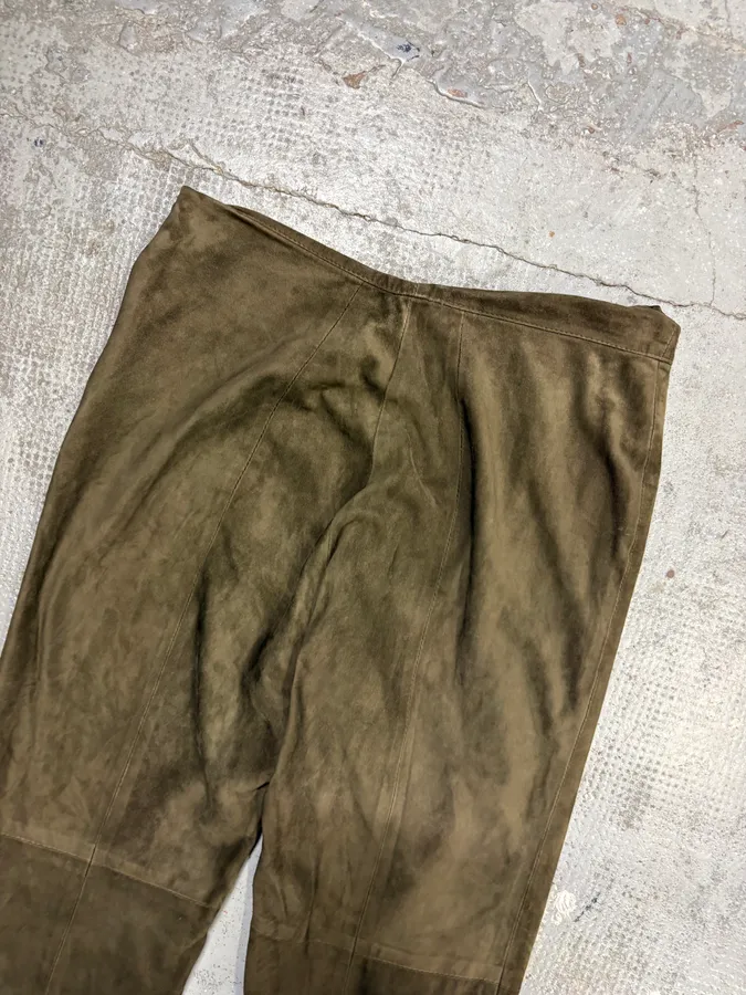 2000s Gianfranco Ferré Khaki Suede Leather Pants - Image 7