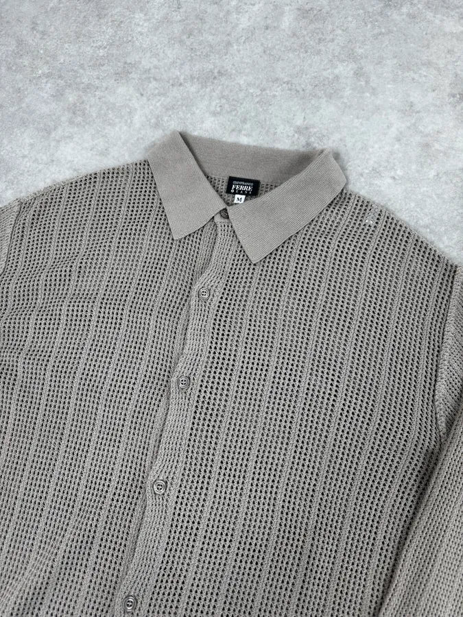 2000s Gianfranco Ferré Perfored Cozy Beige Cardigan Sweater - Image 5