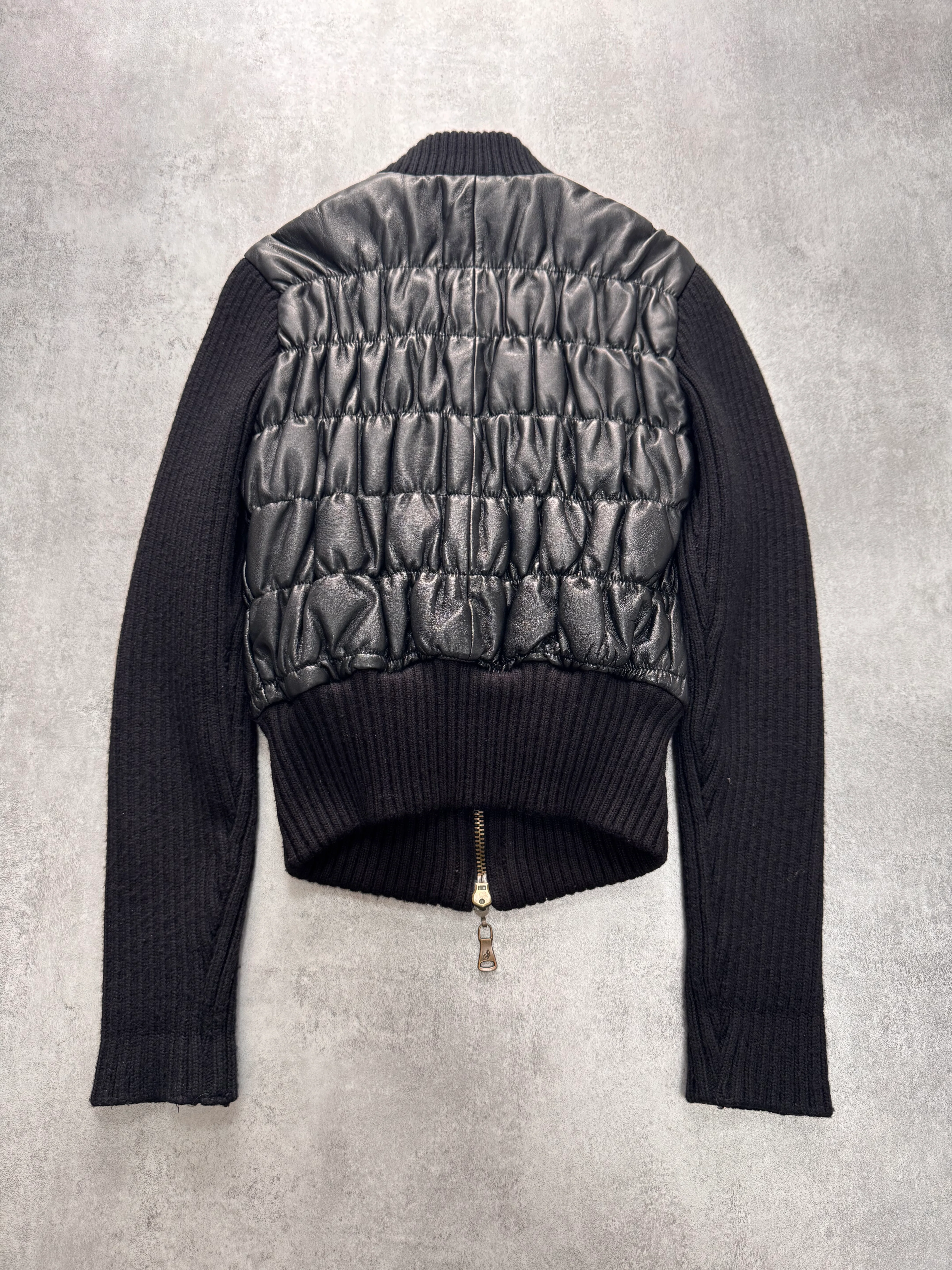 2000s Gianfranco Ferré Plissé Hybrid Black Leather Cropped Jacket - Image 3