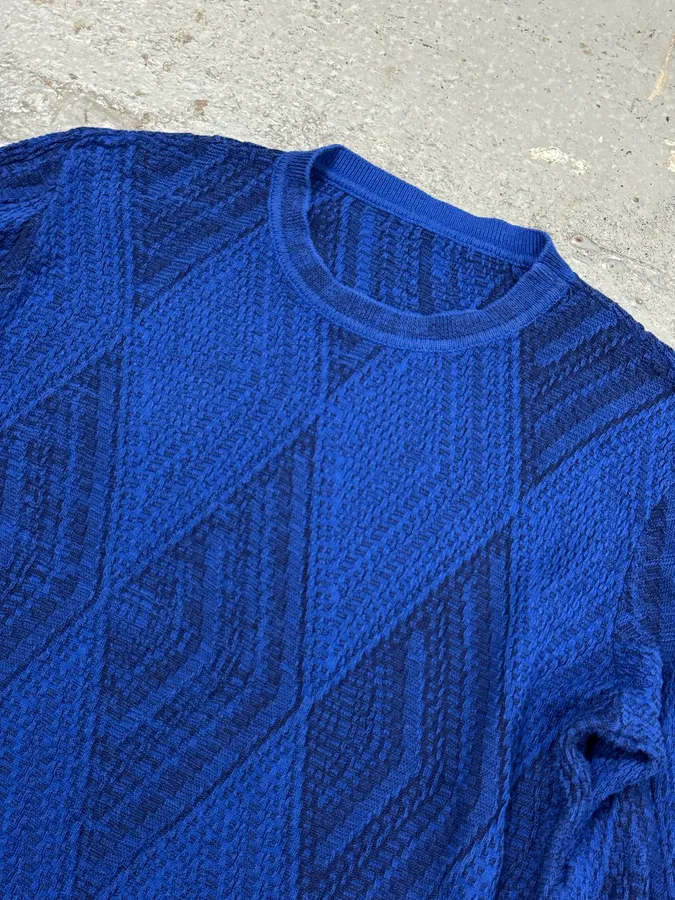 2000s Gianni Versace Losange Blue Sweater - Image 5