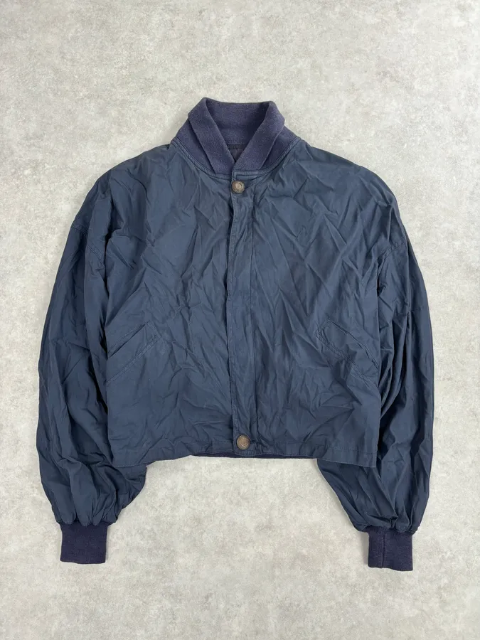 2000s Gianni Versace Versus Navy Minimalist Light Bomber Jacket