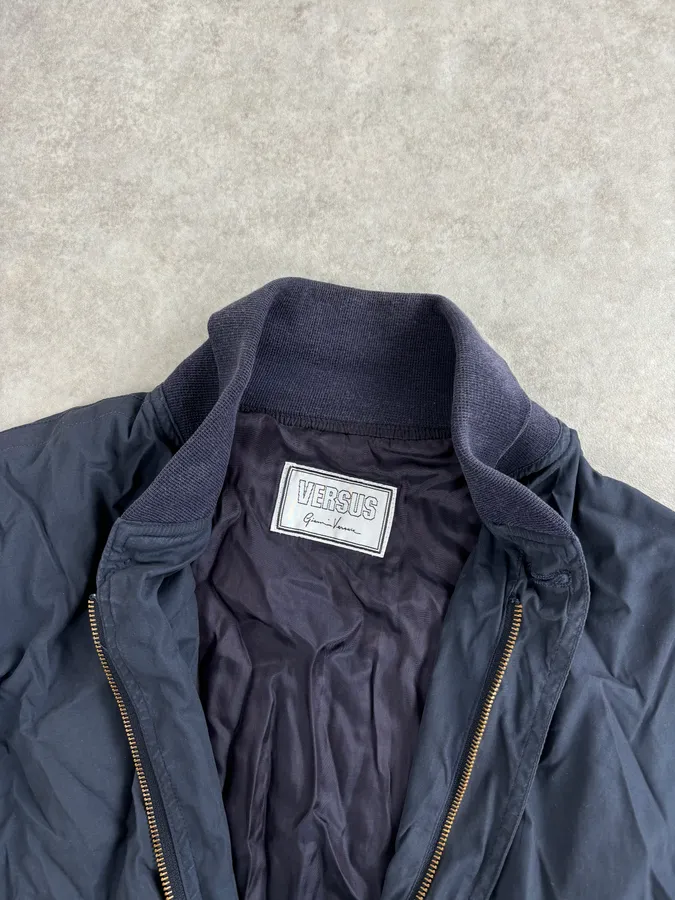 2000s Gianni Versace Versus Navy Minimalist Light Bomber Jacket - Image 8