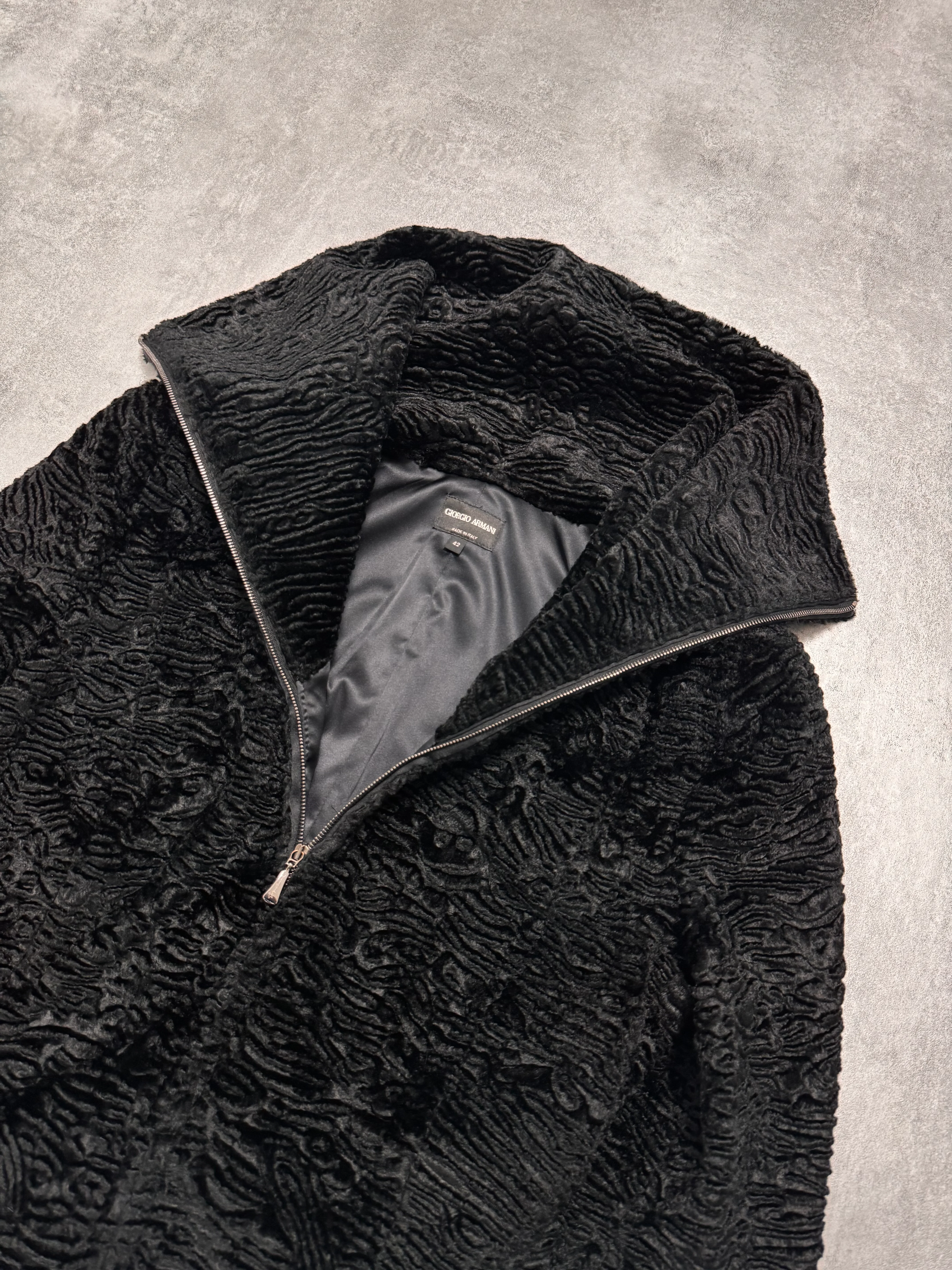 2000s Giorgio Armani Astrakan Sheep Fur Hight Neck Jacket - Image 4