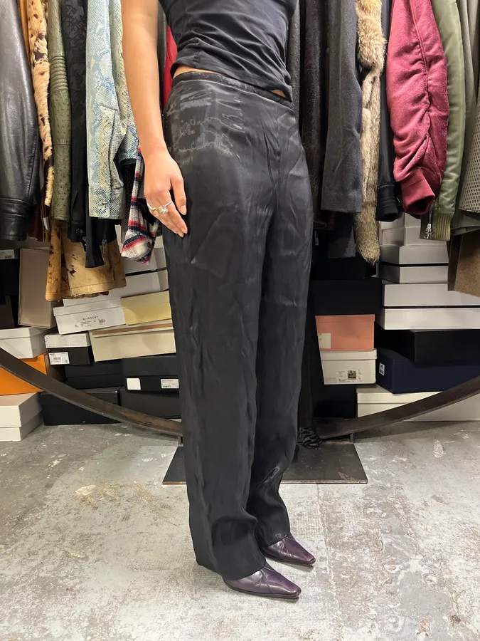 2000s Giorgio Armani Black Satined Light Pants - Image 2