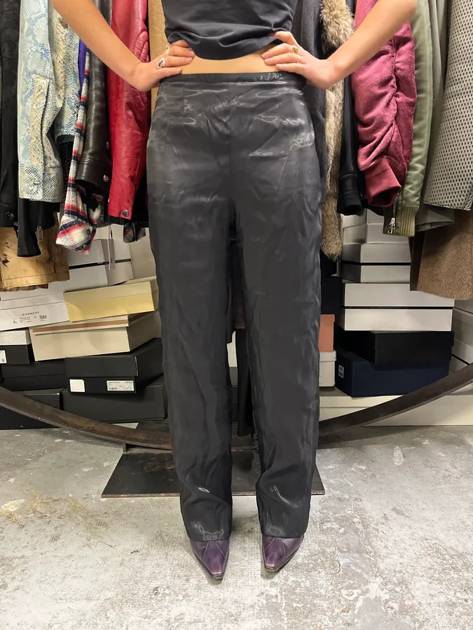 2000s Giorgio Armani Black Satined Light Pants - Image 4