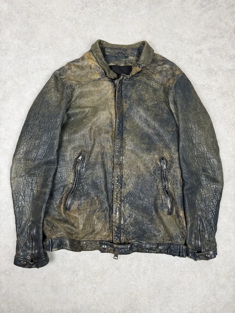 2000s Giorgio Brato Aged Raw Brown Leather Jacket