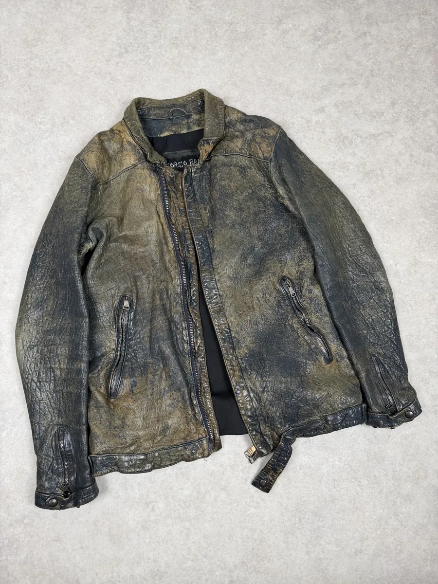 2000s Giorgio Brato Aged Raw Brown Leather Jacket - Image 6