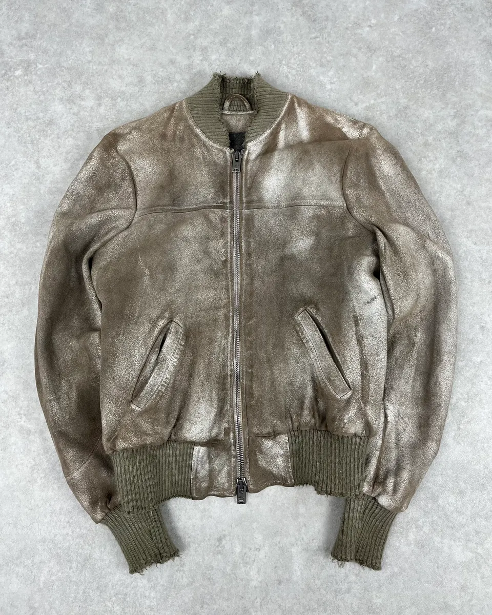 2000s Giorgio Brato Beige Suede Washed Bomber Jacket