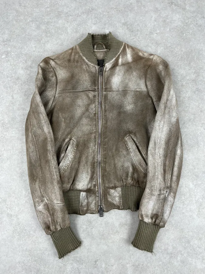 2000s Giorgio Brato Beige Suede Washed Bomber Jacket - Image 4