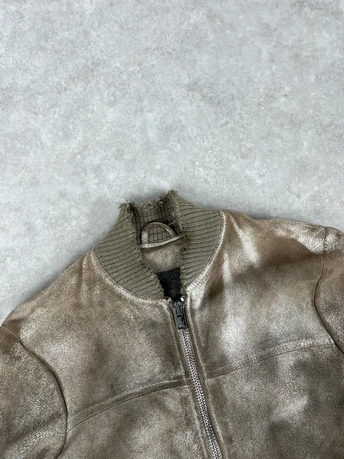 2000s Giorgio Brato Beige Suede Washed Bomber Jacket - Image 5