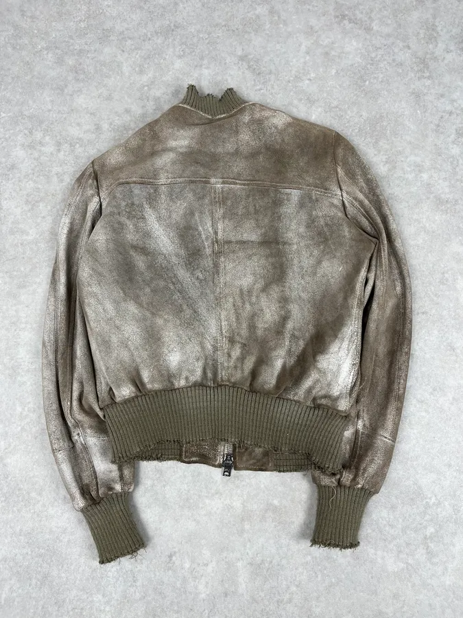2000s Giorgio Brato Beige Suede Washed Bomber Jacket - Image 6