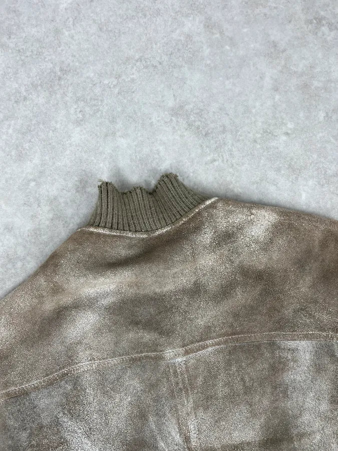 2000s Giorgio Brato Beige Suede Washed Bomber Jacket - Image 7