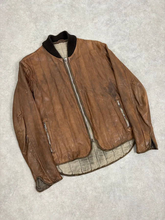 2000s Giorgio Brato Brown Leather Bomber Jacket - Image 4