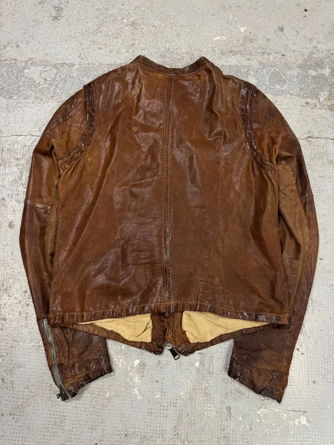 2000s Giorgio Brato Brown Mafia Eroded Leather Jacket - Image 6