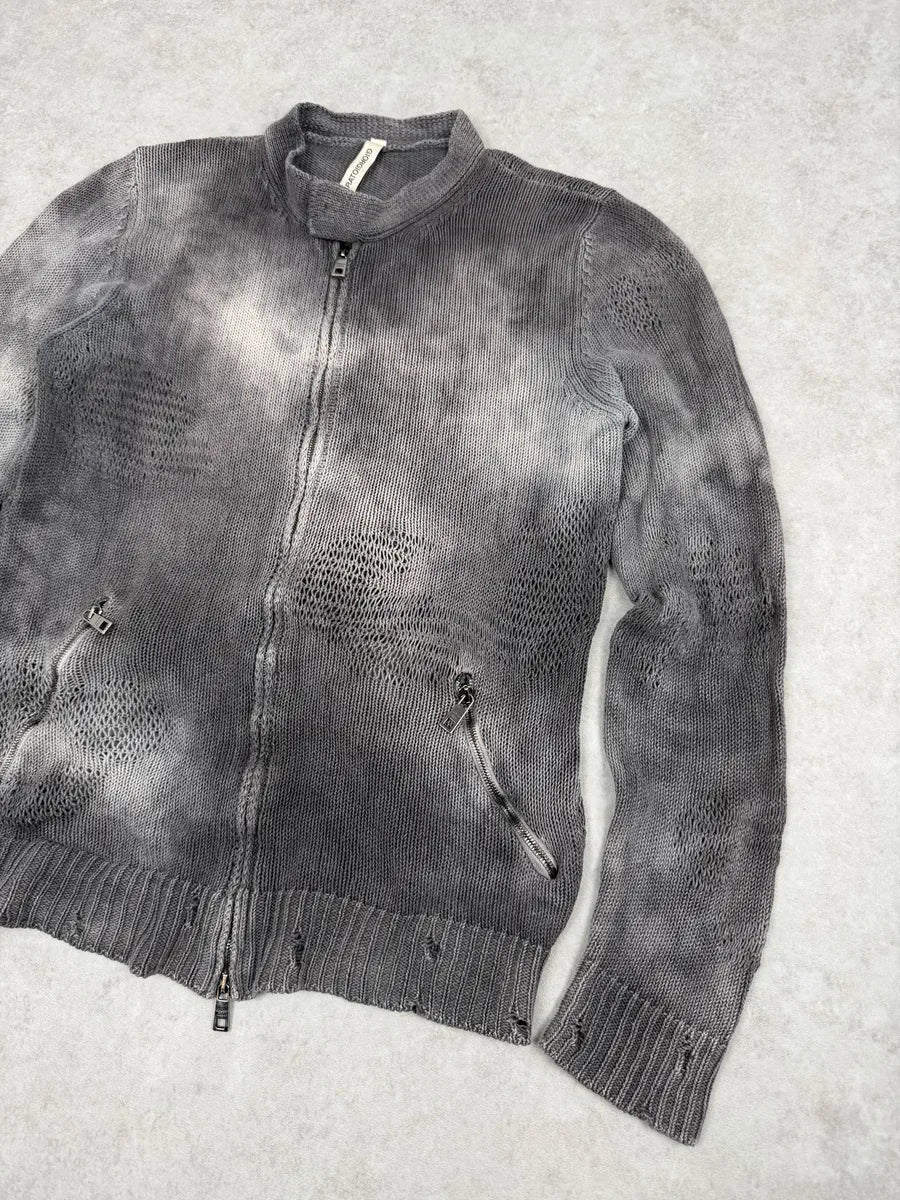 2000s Giorgio Brato Grey Faded Linen Distressed Knitted Zip-up Sweater - Image 12