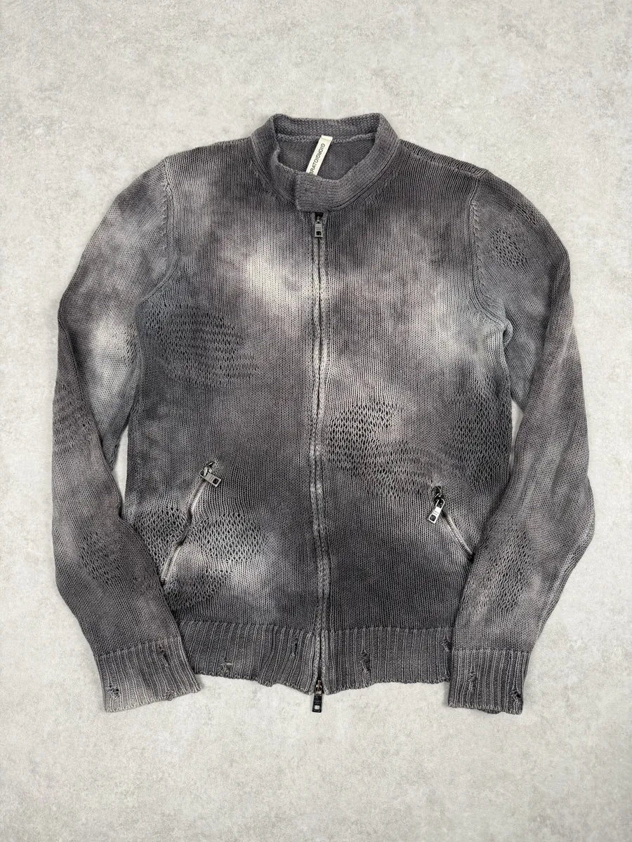 2000s Giorgio Brato Grey Faded Linen Distressed Knitted Zip-up Sweater - Image 6