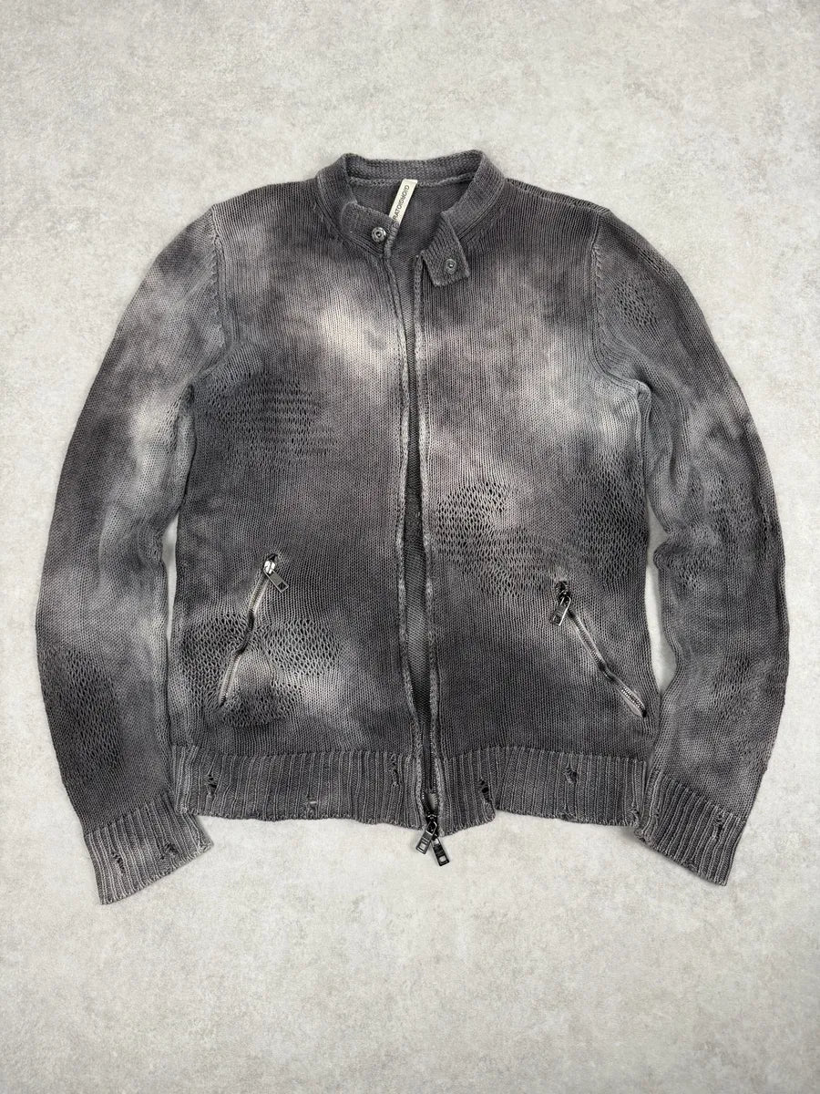 2000s Giorgio Brato Grey Faded Linen Distressed Knitted Zip-up Sweater - Image 9
