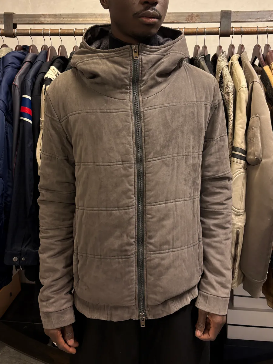 2000s Giorgio Brato Grey Velvet Hooded Jacket - Image 2