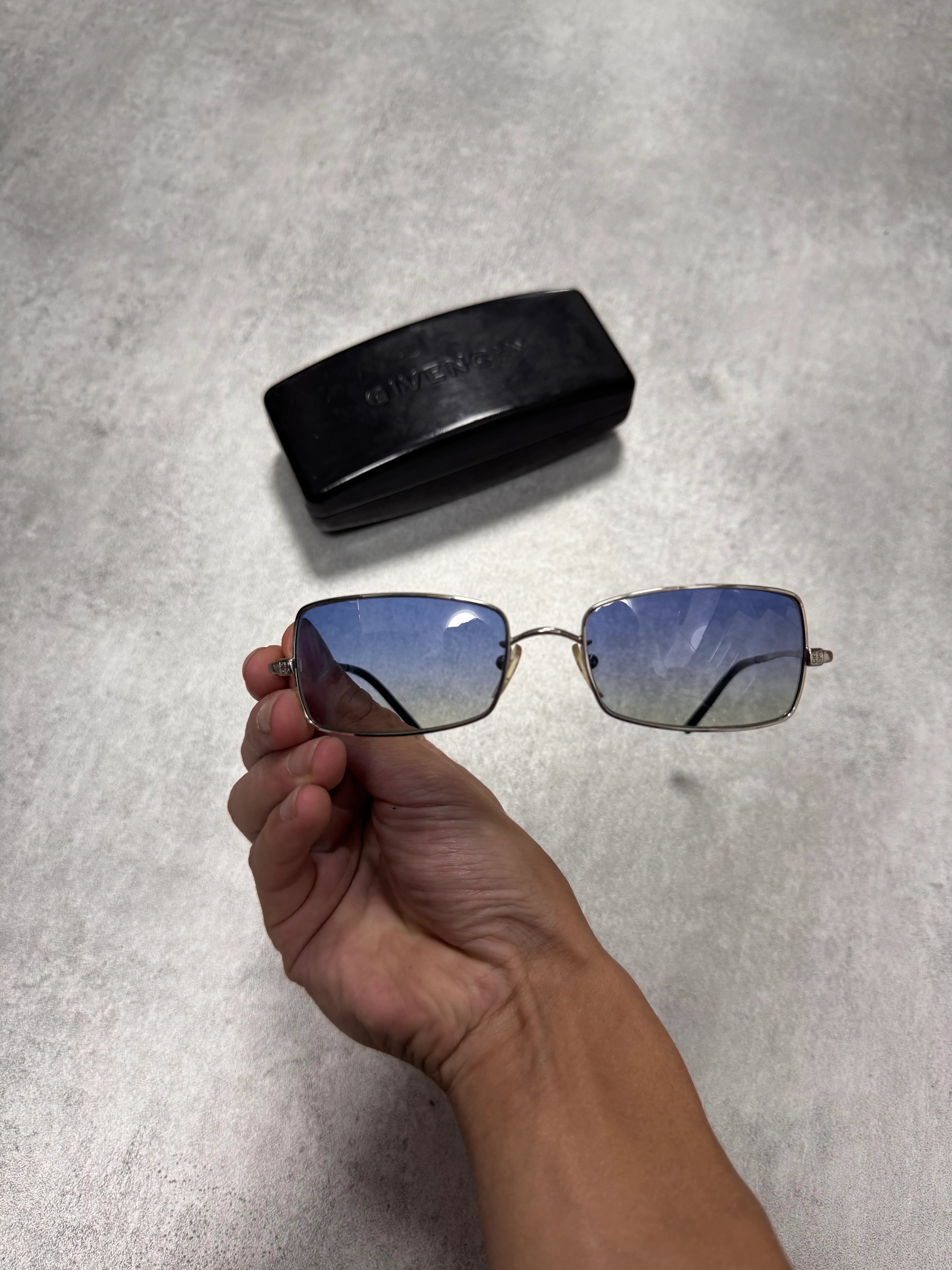 2000s Givenchy Soft Blue Rectangle Sunglasses - Image 5