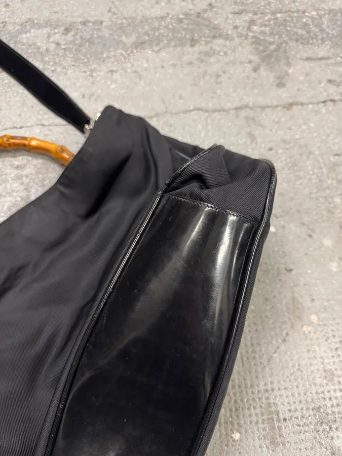 2000s Gucci Bamboo Black Nylon Messenger Shoulder Bag - Image 9