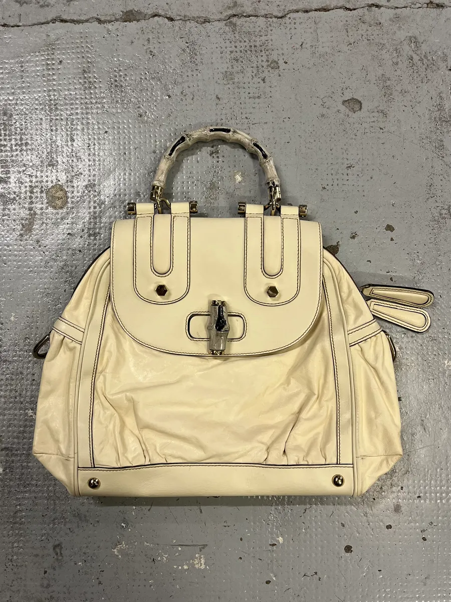 2000s Gucci Bamboo Creamy White Leather Handle Bag - Image 4