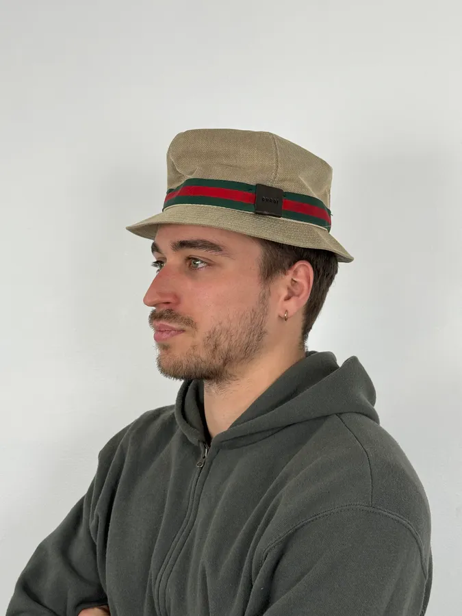 2000s Gucci Beige Canvas Hat - Image 3