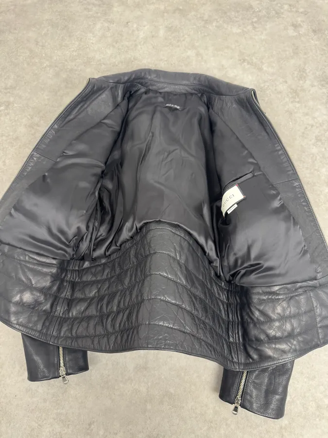 2000s Gucci Biker Black Leather Jacket - Image 10