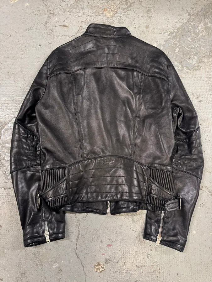 2000s Gucci Biker Black Leather Jacket - Image 3