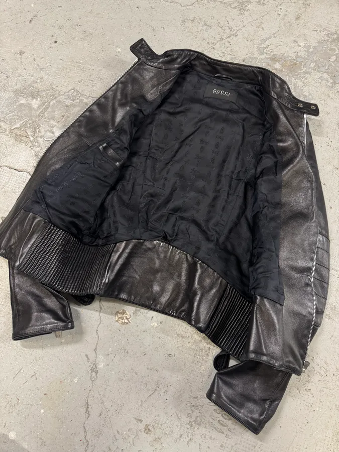 2000s Gucci Biker Black Leather Jacket - Image 5