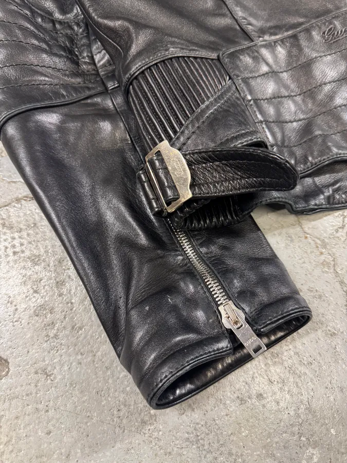 2000s Gucci Biker Black Leather Jacket - Image 8
