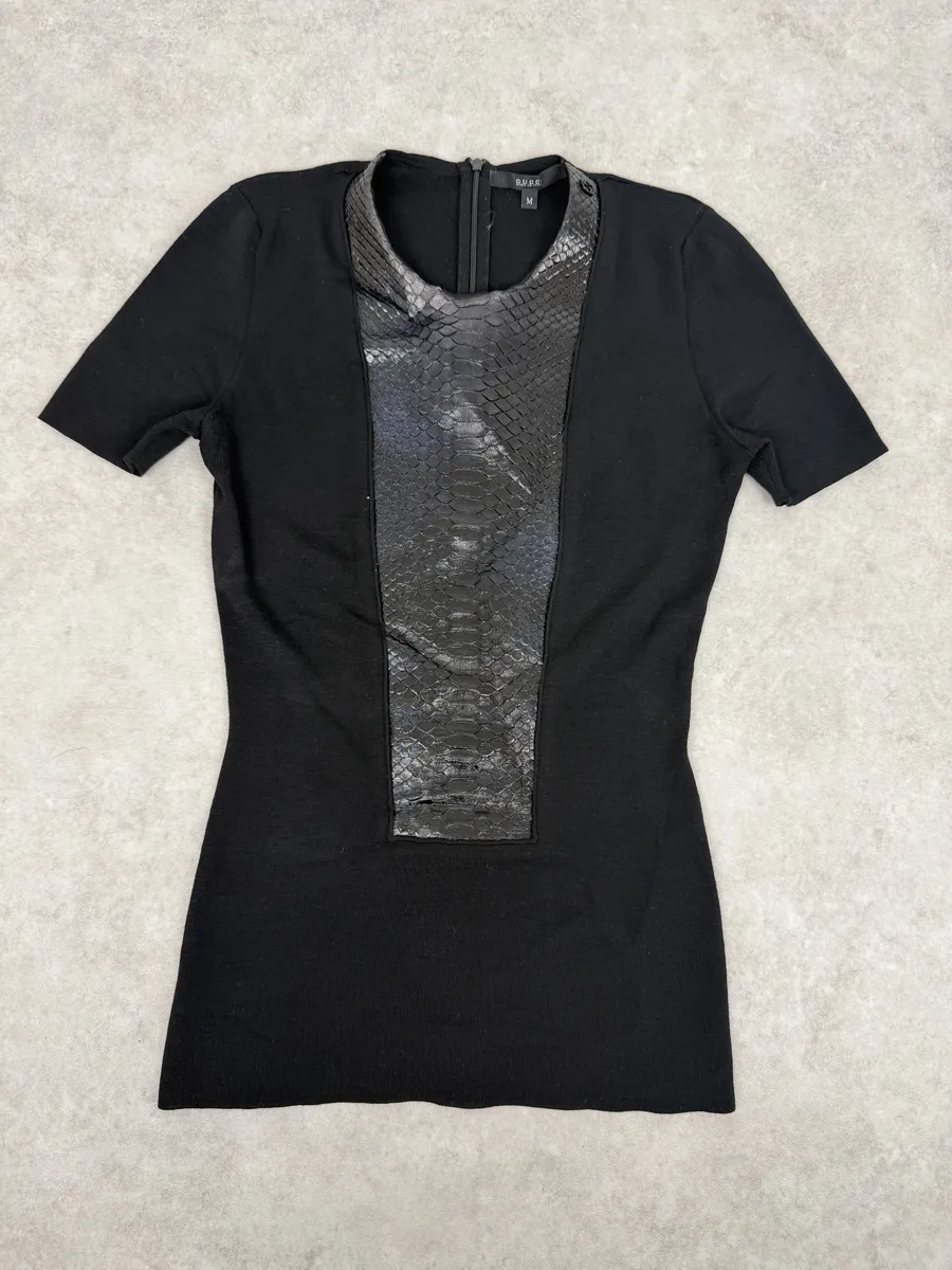 2000s Gucci Black & Brown Python Leather Obscure T-Shirt