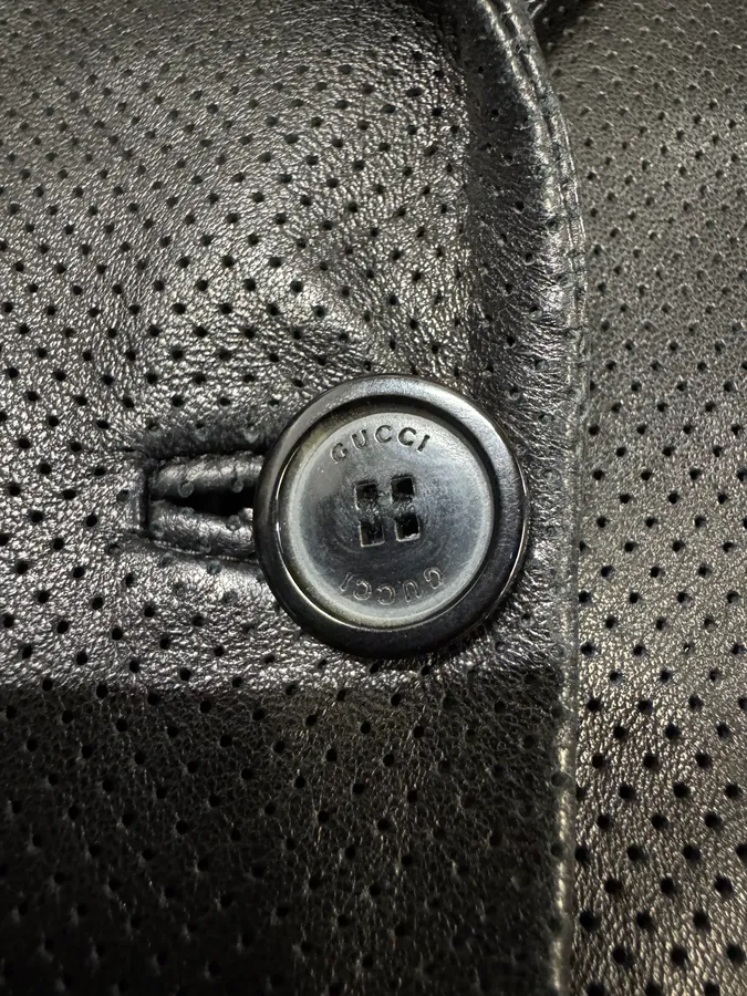 2000s Gucci Black Holes Leather Suit Jacket - Image 8