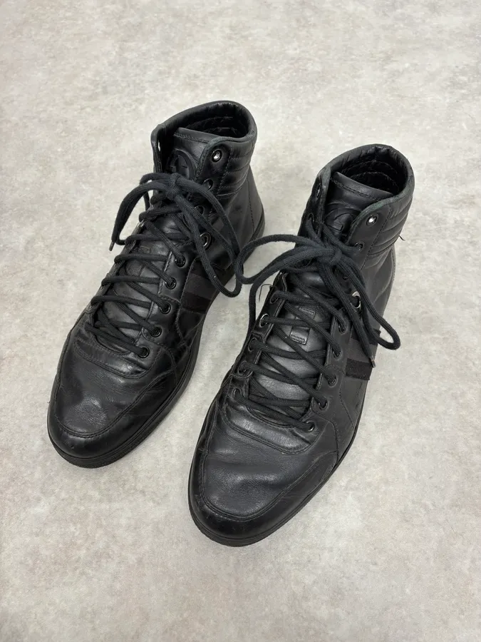 2000s Gucci Black Italian Leather High Sneakers - Image 3
