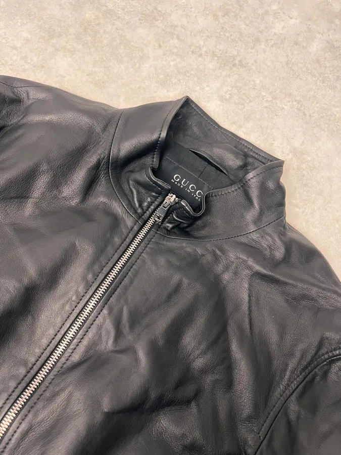 2000s Gucci Black Leather Biker Jacket by Tom Ford - Image 5