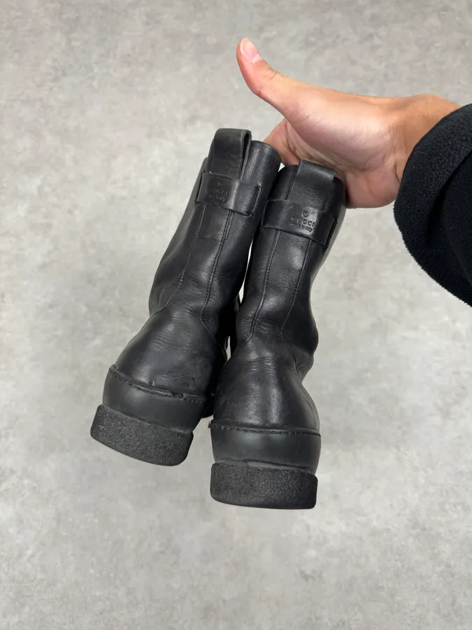 2000s Gucci Black Leather Lace-up Boots - Image 7