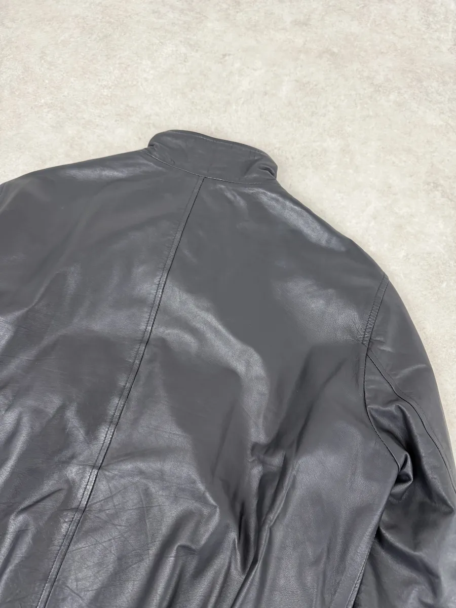 2000s Gucci Black Leather Minimalist Jacket - Image 9