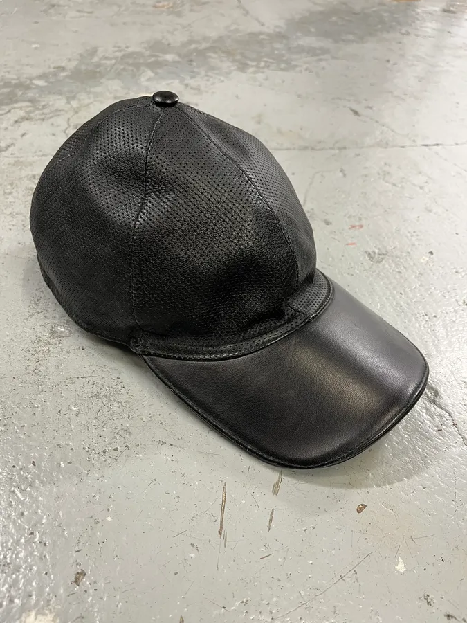 2000s Gucci Black Leather Perfored Cap
