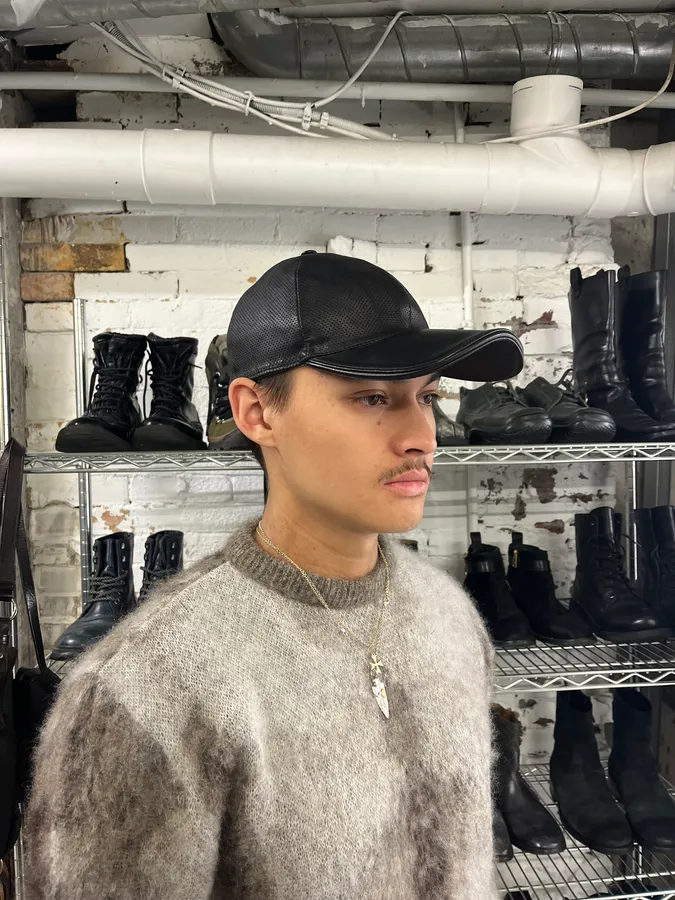 2000s Gucci Black Leather Perfored Cap - Image 3