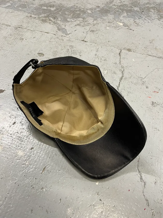 2000s Gucci Black Leather Perfored Cap - Image 7