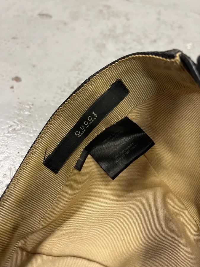 2000s Gucci Black Leather Perfored Cap - Image 8