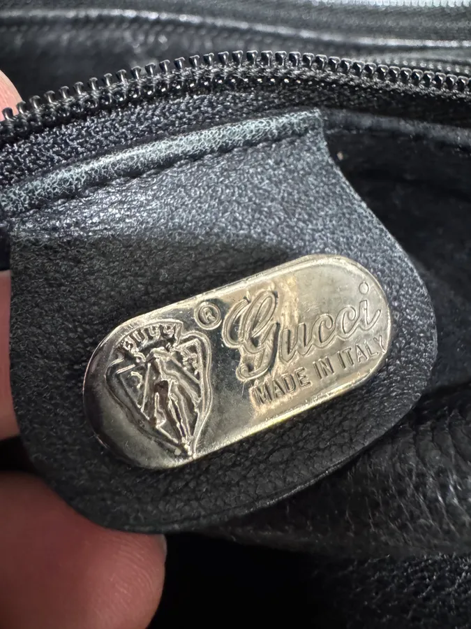 2000s Gucci Black Leather Python Embossed Laces Bag - Image 5