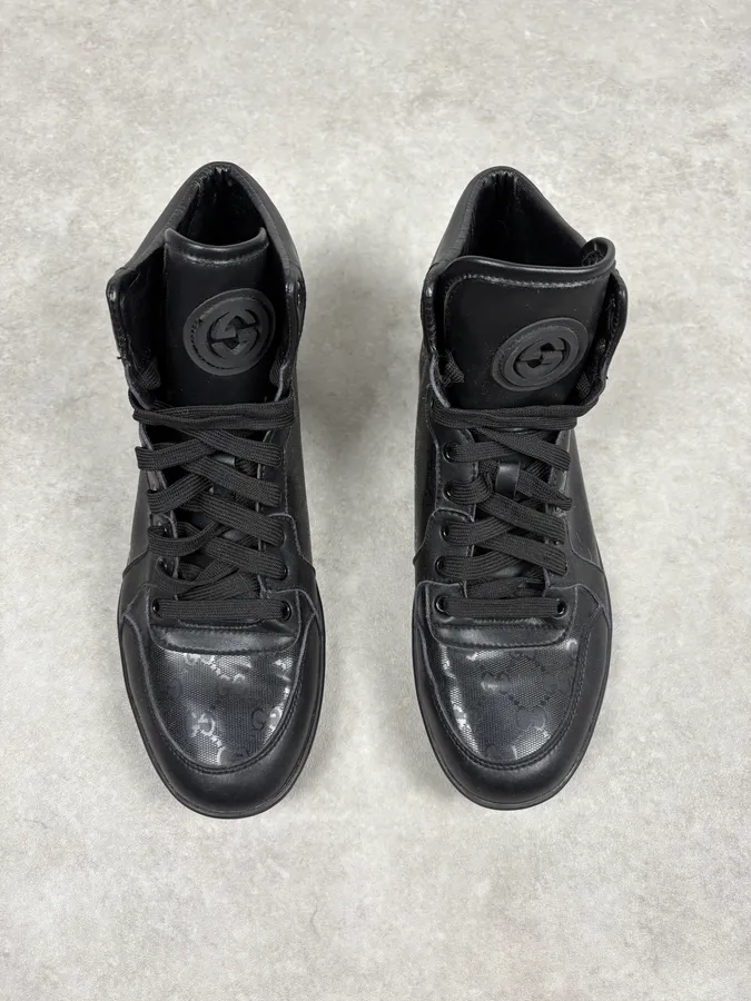 2000s Gucci Black Monogrammed High Sneakers - Image 2