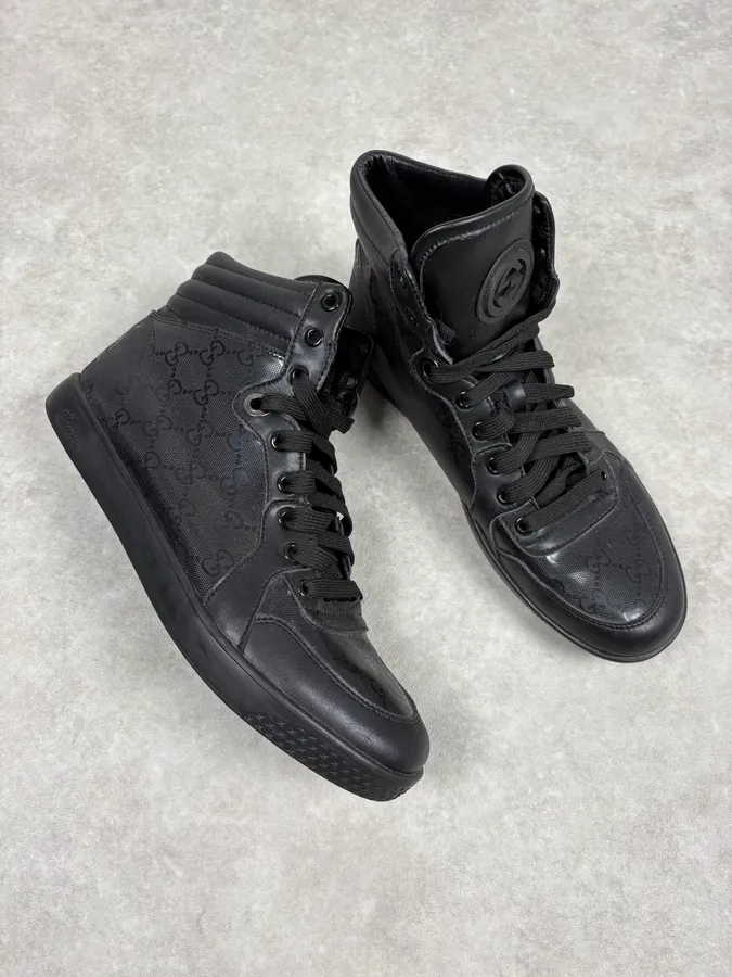 2000s Gucci Black Monogrammed High Sneakers - Image 5