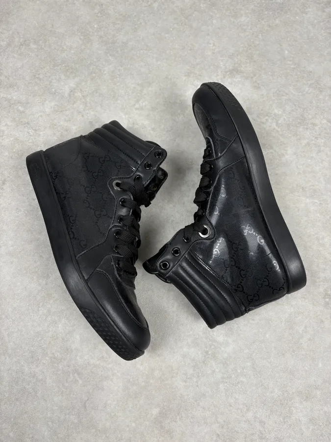 2000s Gucci Black Monogrammed High Sneakers - Image 6