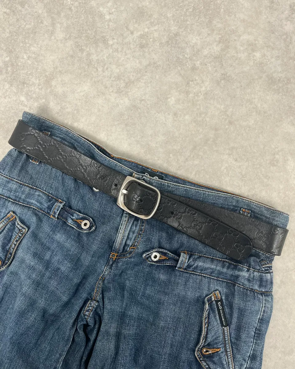 2000s Gucci Black Monogrammed Italian Leather Belt
