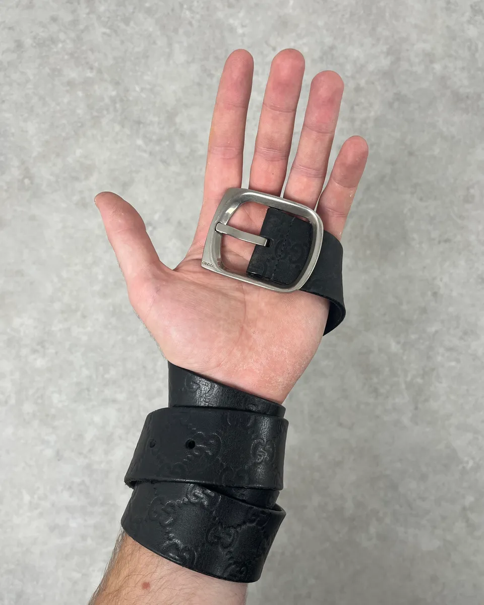 2000s Gucci Black Monogrammed Italian Leather Belt - Image 2