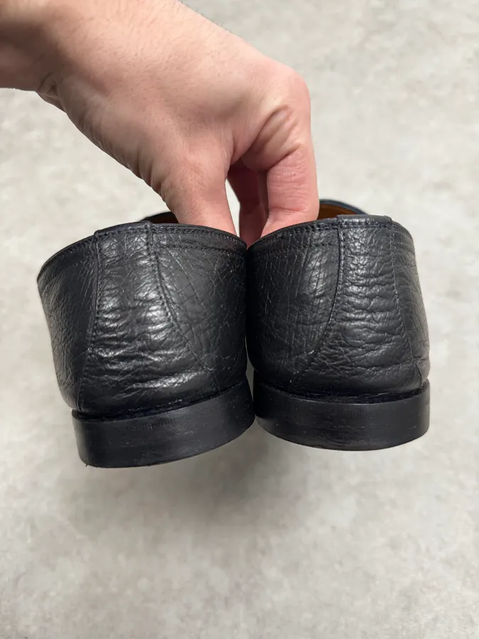2000s Gucci Black Ostrich Waxed Leather Loafers - Image 6
